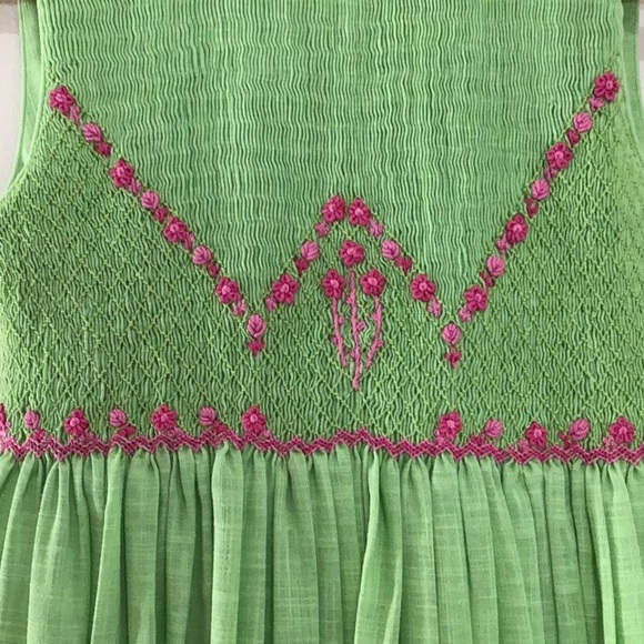 Luli & Me Green Pink Smocked Embroidered Dress With Sash - Picture 5 of 8